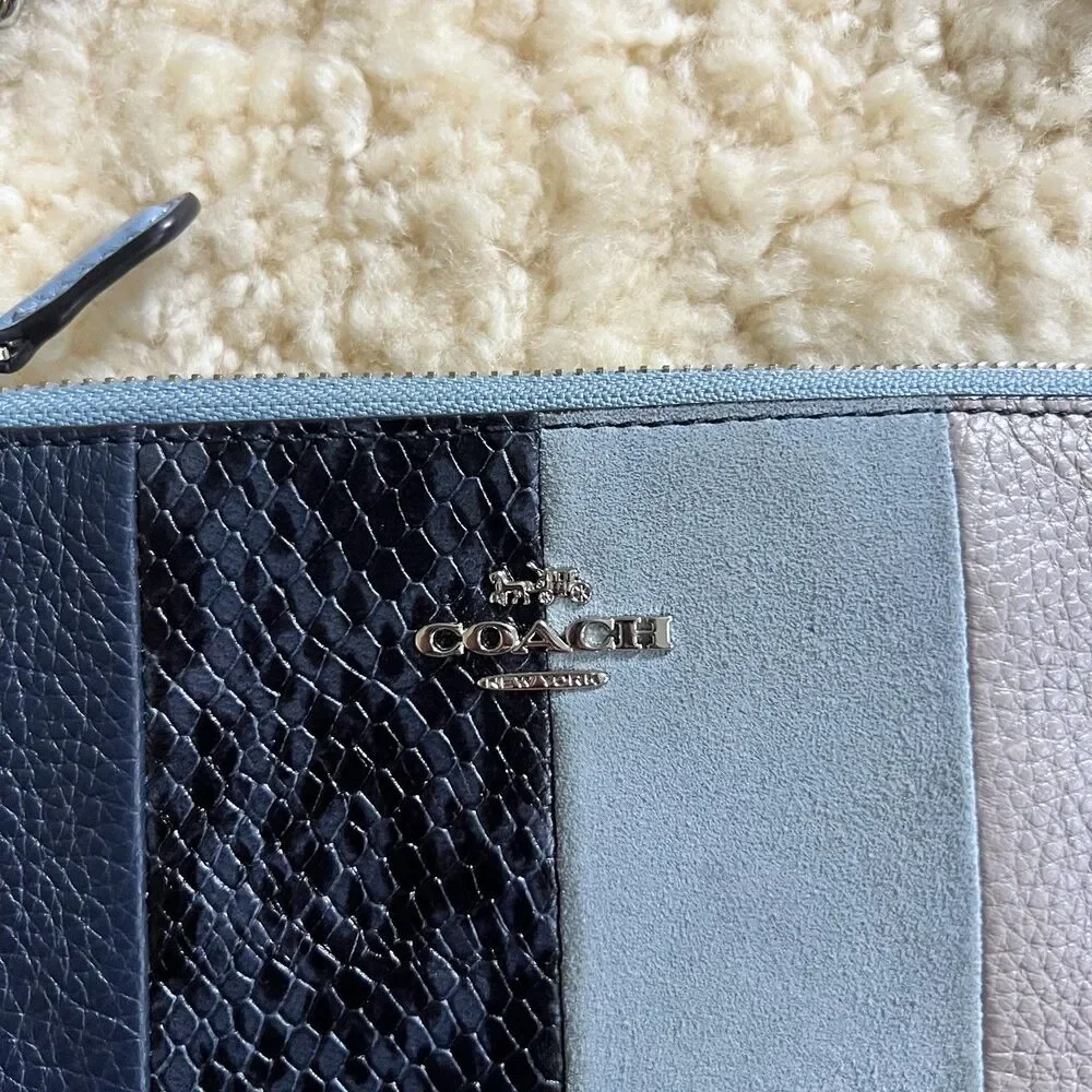 Rare Coach Colorblock Wristlet Pebbled Leather Cornflower Blue Suede Snake Y2K